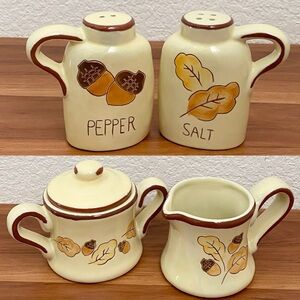 Vintage Russ Berrie Table Gatherings Stoneware Sugar Creamer & Salt Pepper Set